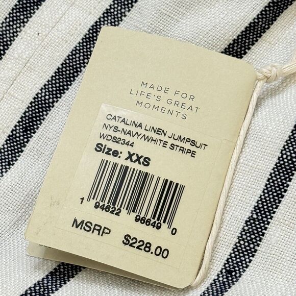 Faherty Catalina Linen Stripe Sleeveless Waist Tie Wide Leg Jumpsuit Romper Xxs - Picture 4 of 11